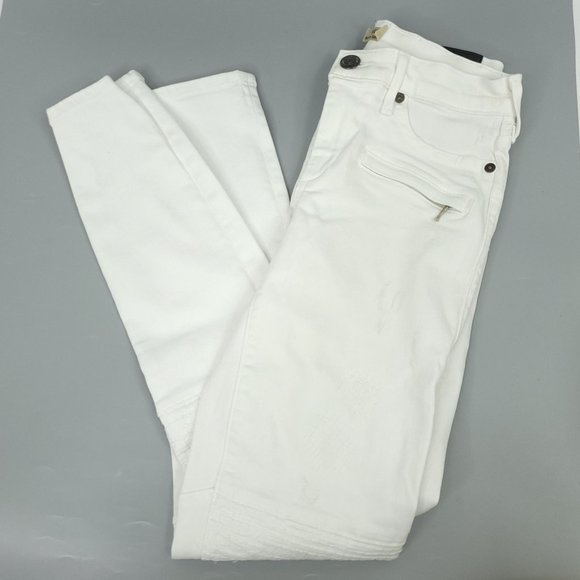 True Religion Halle Moto Jeans Size 26 Mid Rise Super Skinny White Distressed - Picture 1 of 15